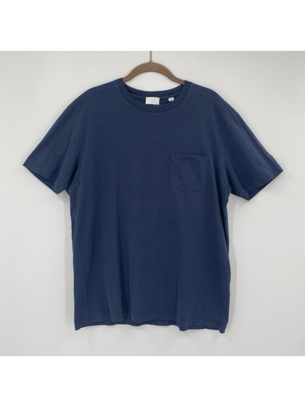 Handvaerk Men's Size M Crew Neck Pocket T-shirt Navy Blue Peru Pima Cotton